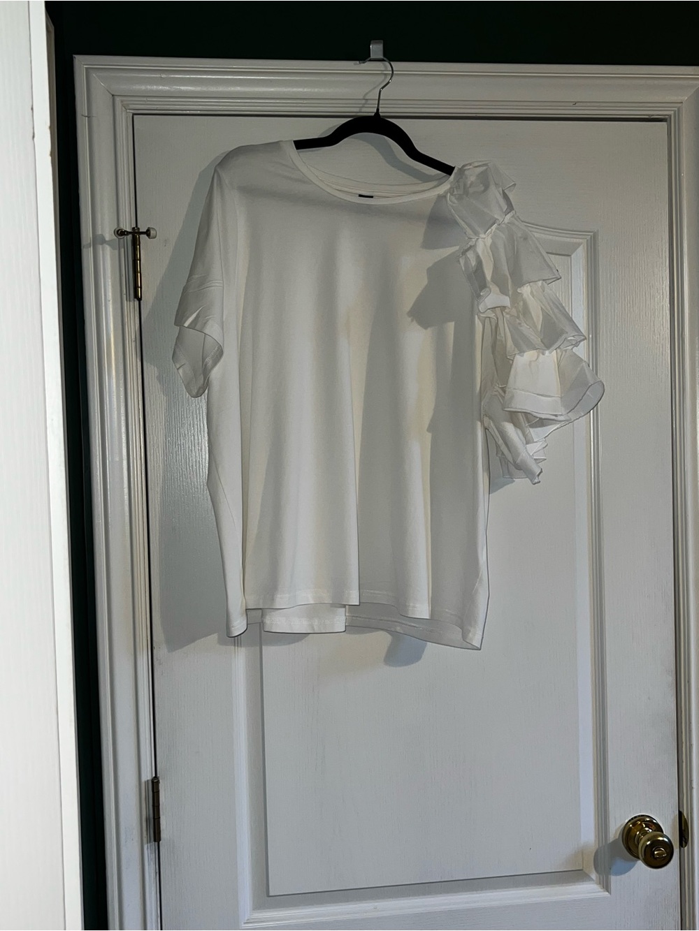 Emery Rose White Solid Cree Nexk Ruffle Sleeve Short Sleeve Pullover T-Shirt 3XL